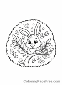 Rabbit coloring page - Rabbit hiding bush
