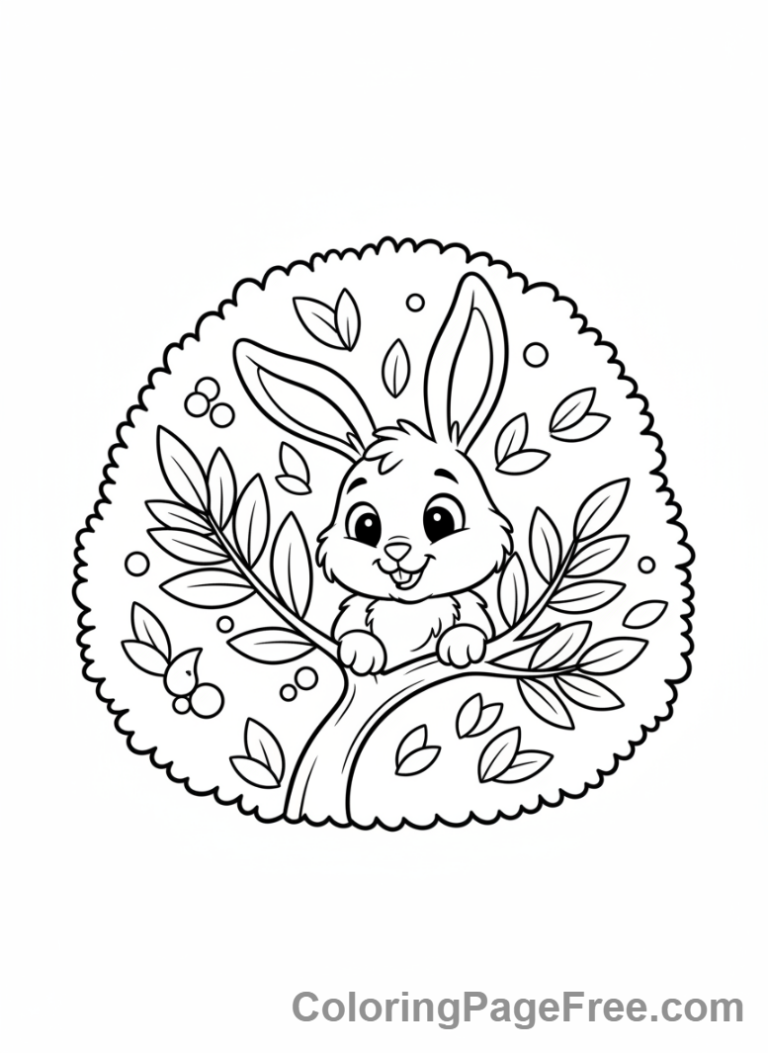 Rabbit coloring page - Rabbit hiding bush