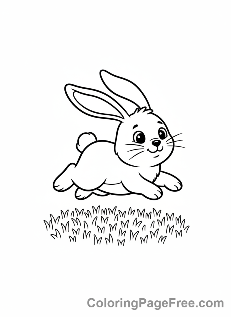 Rabbit coloring page - Rabbit hopping grass