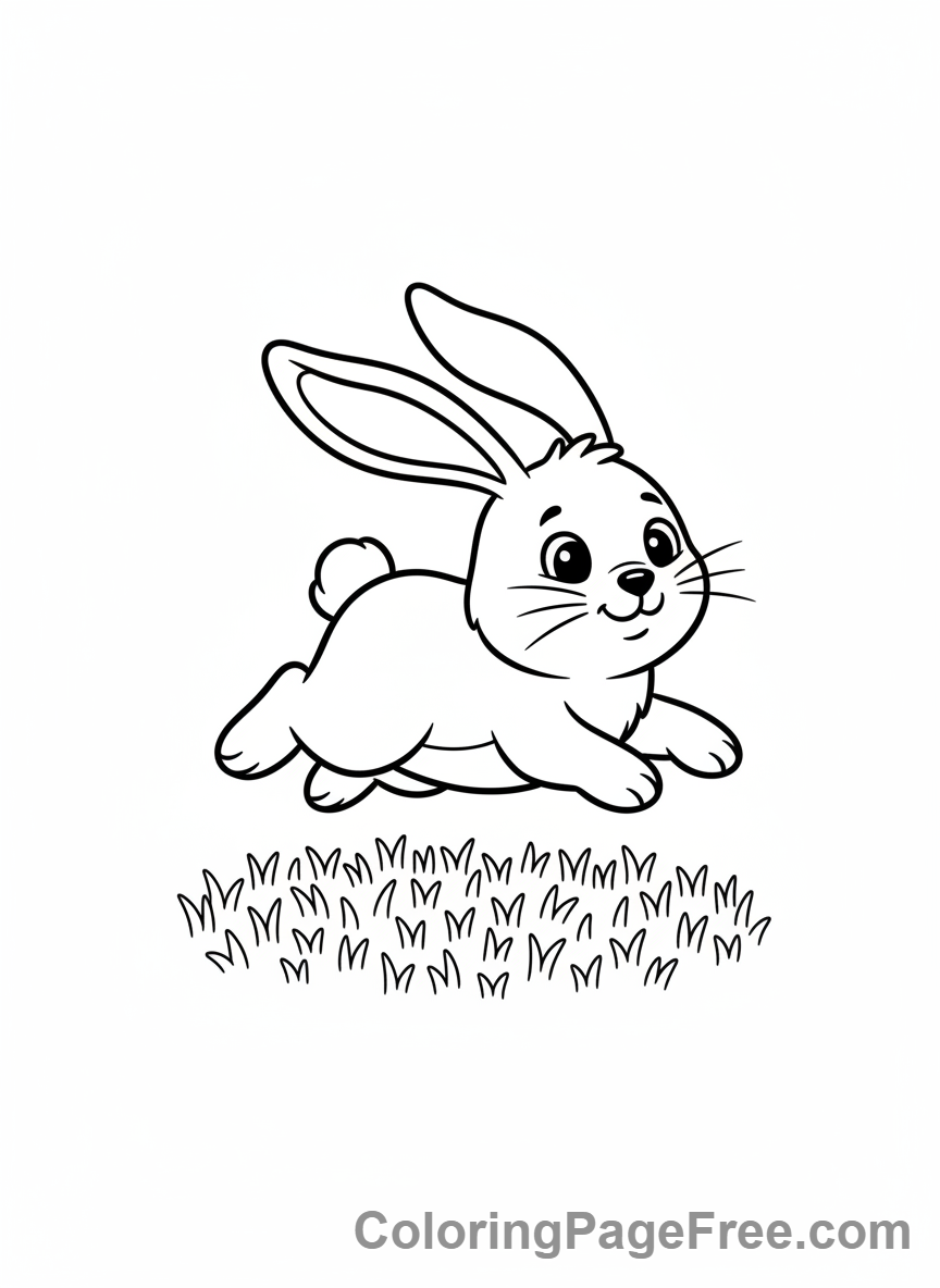 Happy rabbit hopping through the grass coloring sheet