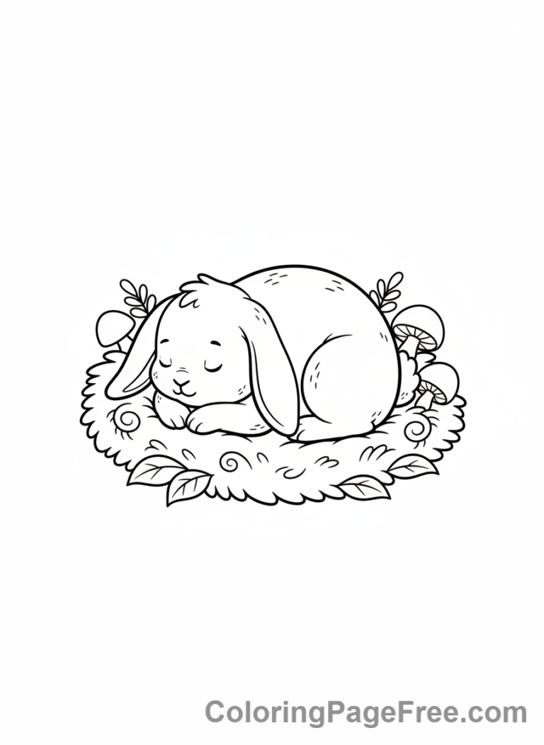 Rabbit coloring page - Rabbit sleeping curled