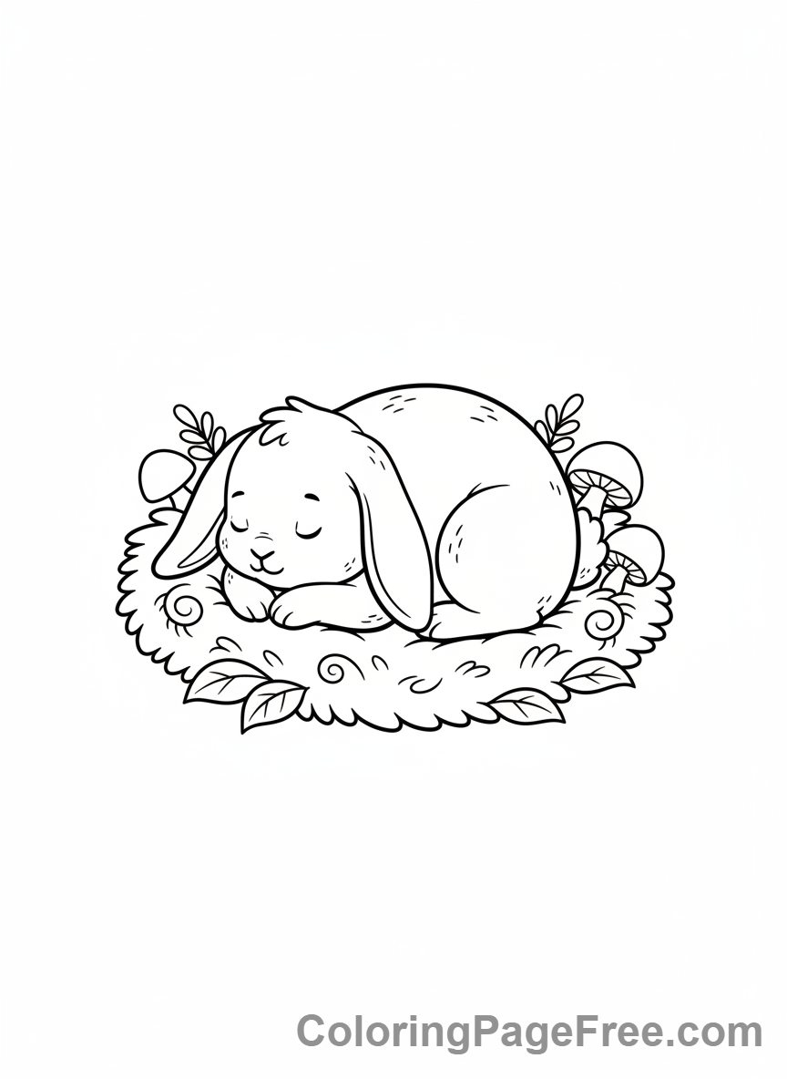 Sleeping rabbit curled up in a ball coloring page