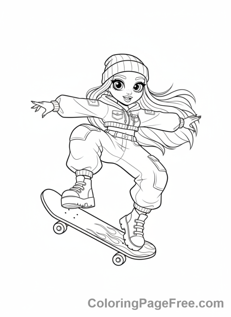 Rainbow High coloring page - Jade Hunter skateboarding