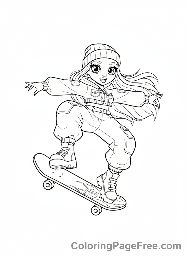 Rainbow High coloring page - Jade Hunter skateboarding