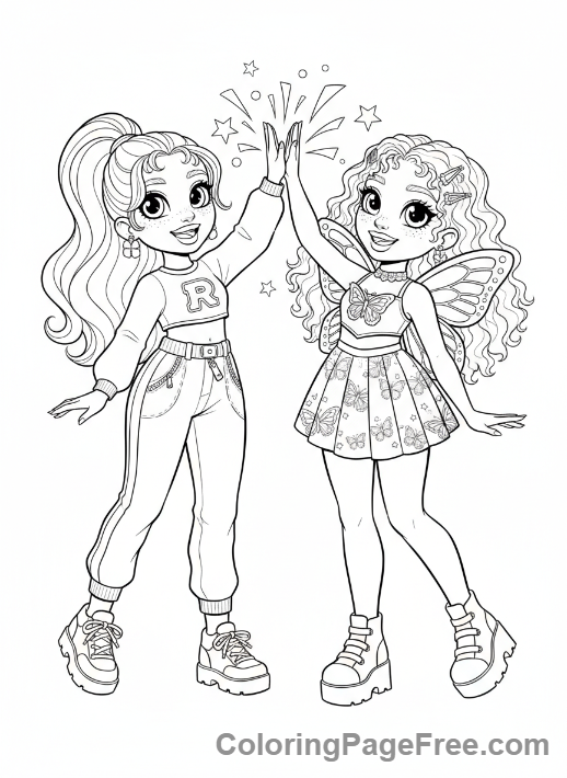 Rainbow High coloring page - Ruby Poppy high-five