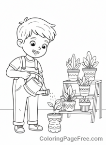 Recycling coloring page - Boy recycled pot