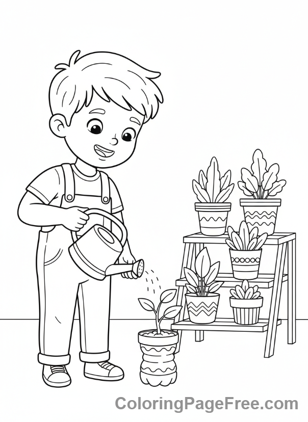 Recycling coloring page - Boy recycled pot