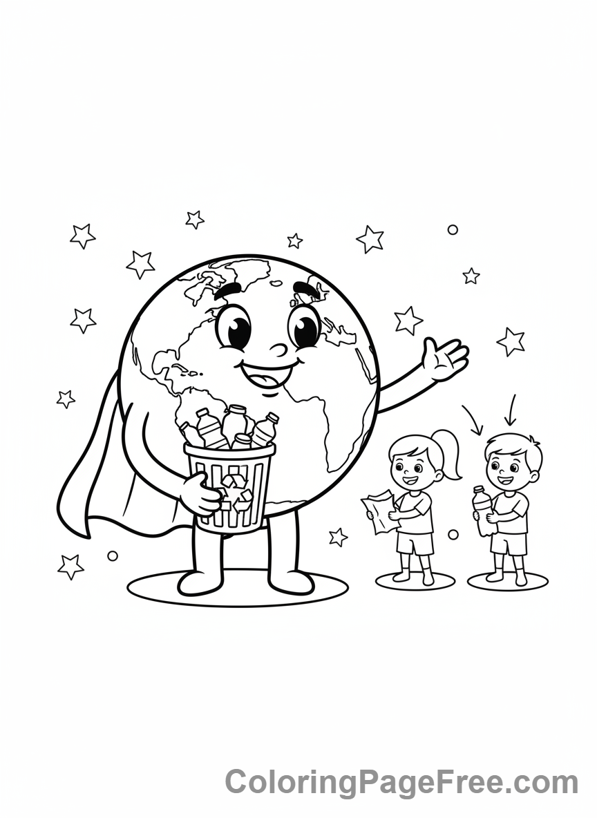 Recycling coloring page - Earth recycling bin