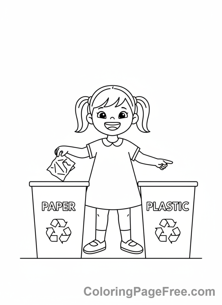 Recycling coloring page - Girl sorting paper