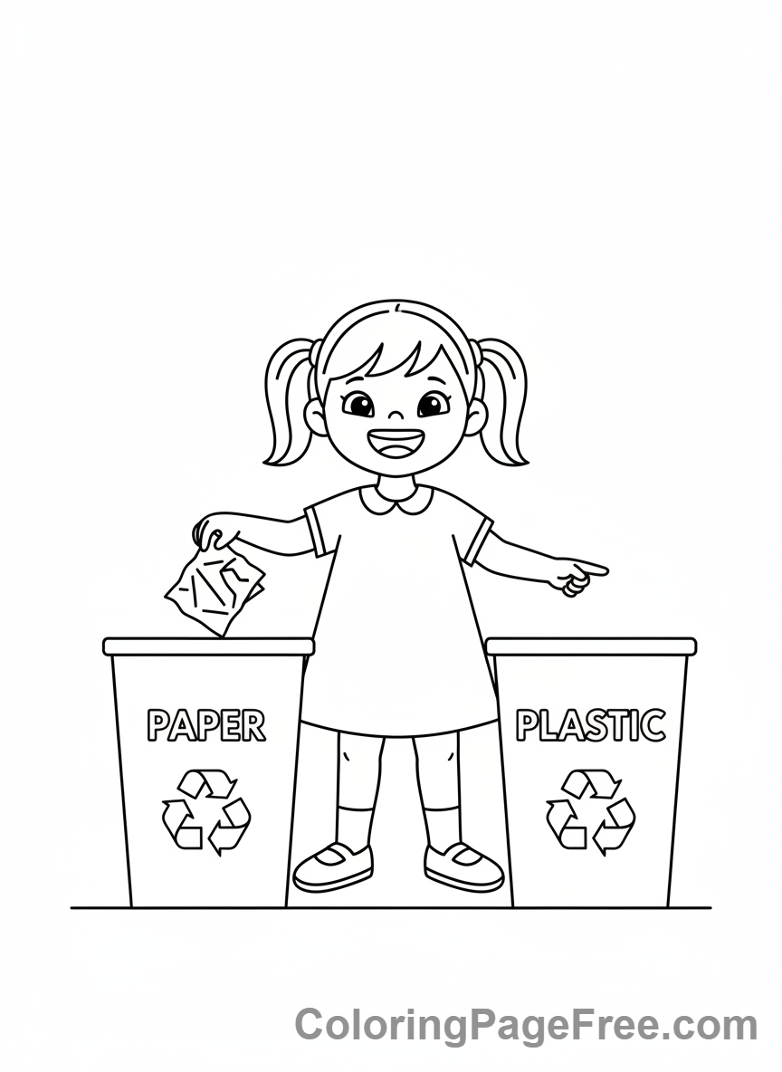 Recycling coloring page - Girl sorting paper
