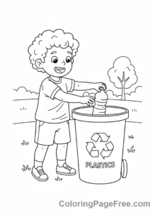 Recycling coloring page - Kid recycling bottle