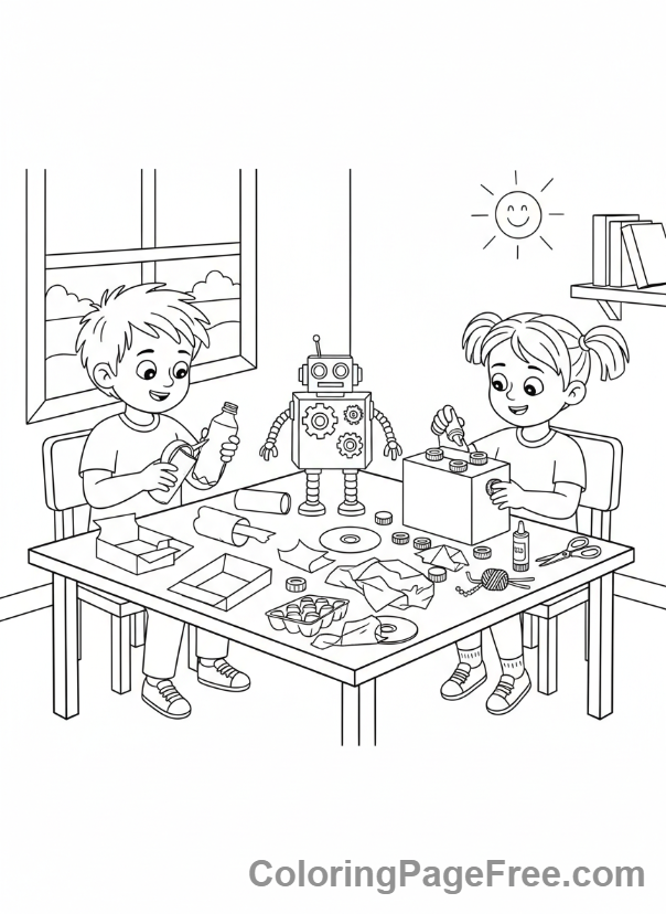 Recycling coloring page - Kids craft recycling