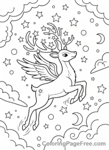 Reindeer coloring page - Flying Magic Reindeer