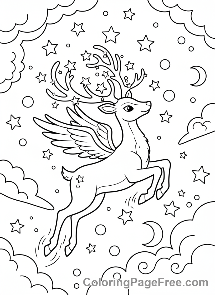 Reindeer coloring page - Flying Magic Reindeer