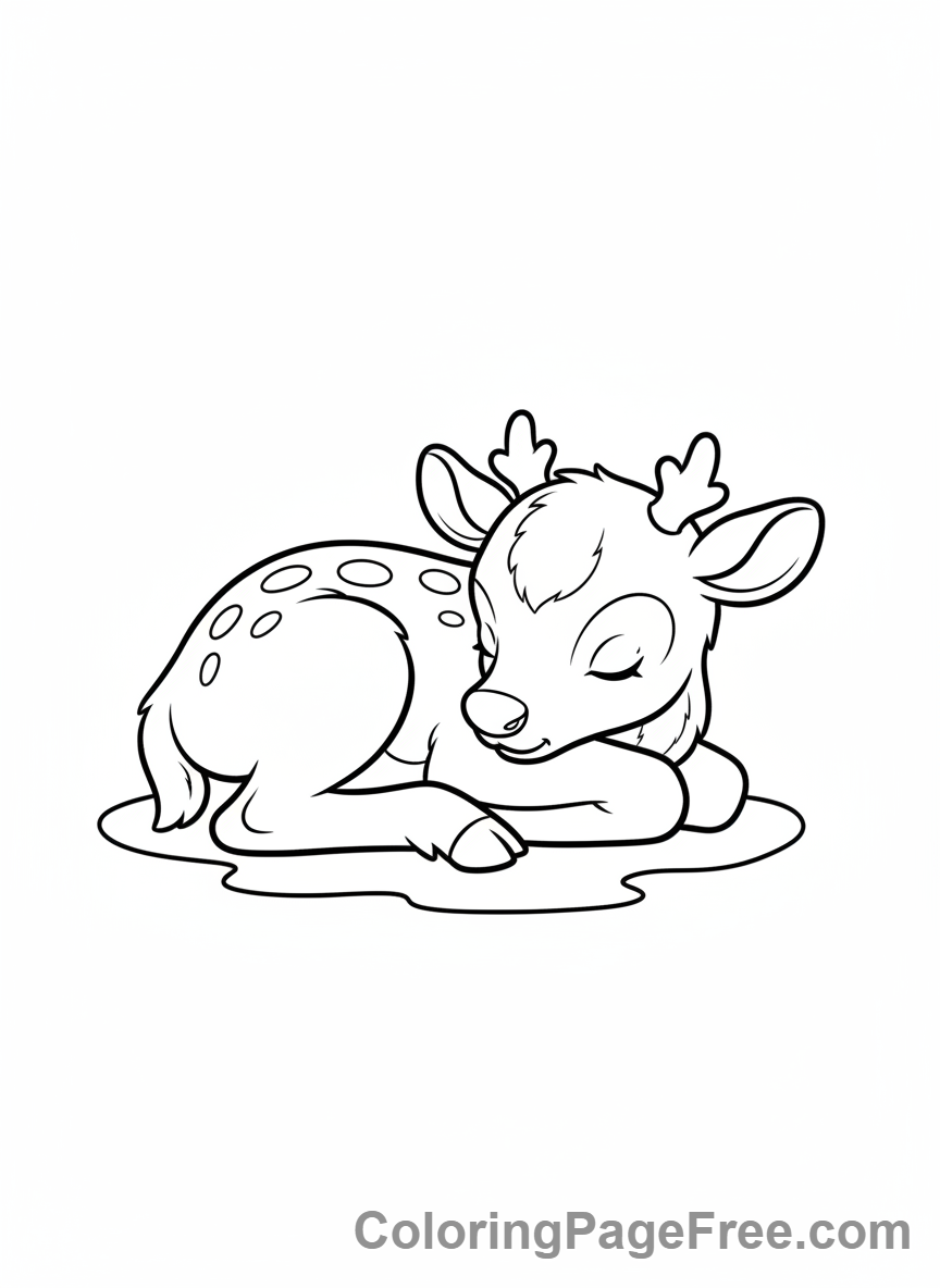 Reindeer coloring page - Reindeer calf sleeping
