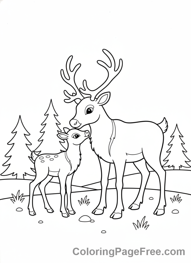 Reindeer coloring page - Reindeer family duo
