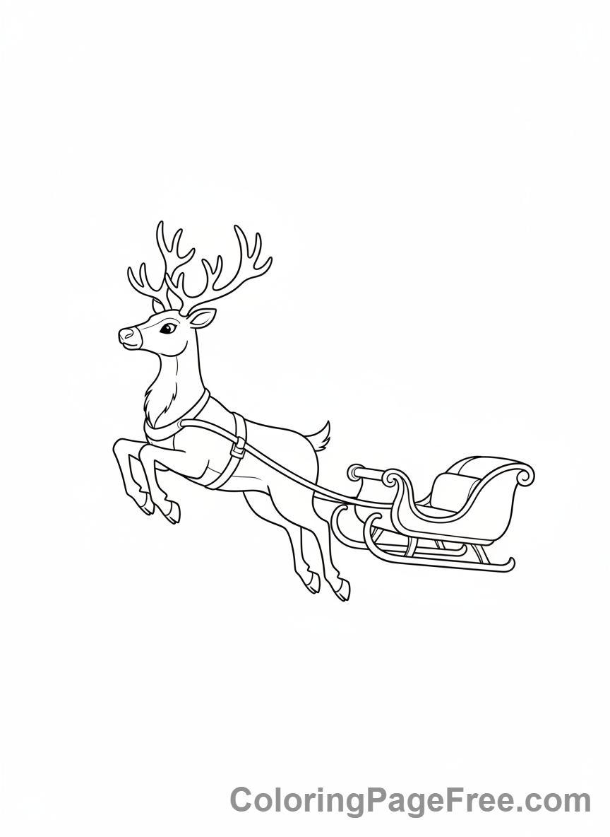 Reindeer coloring page - Reindeer flying sleigh