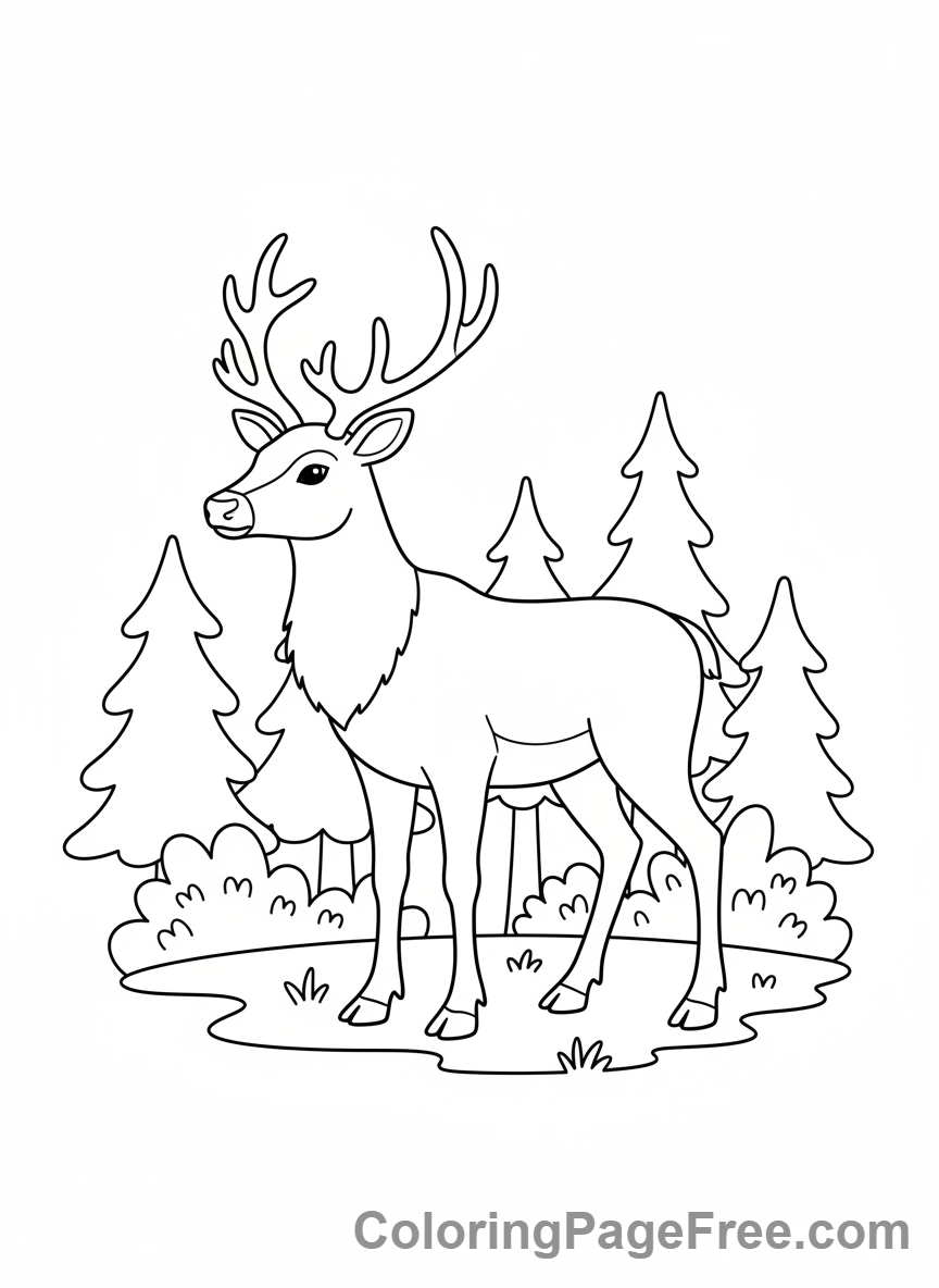 Reindeer coloring page - Reindeer forest stand