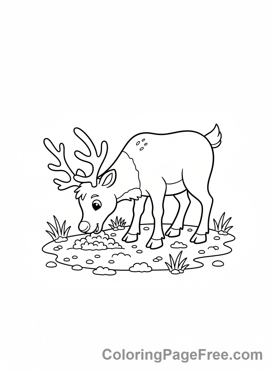 Reindeer coloring page - Reindeer Grazing Moss