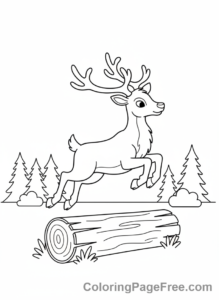 Reindeer coloring page - Reindeer Jumping Log