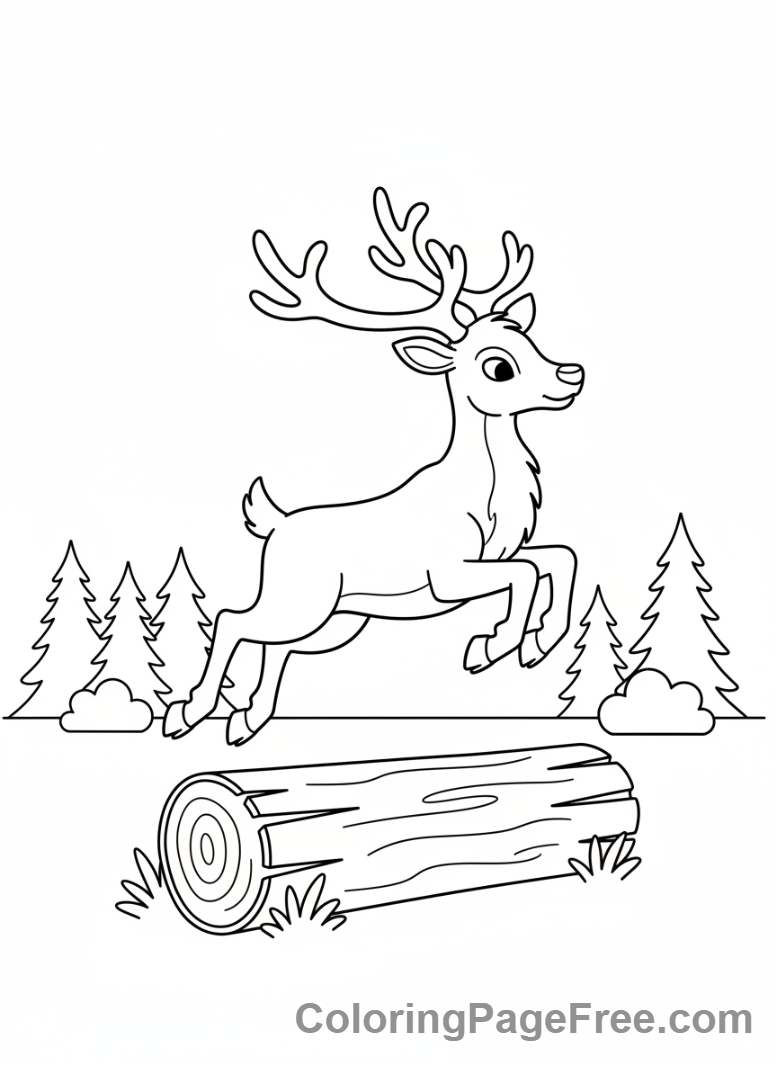 Reindeer coloring page - Reindeer Jumping Log
