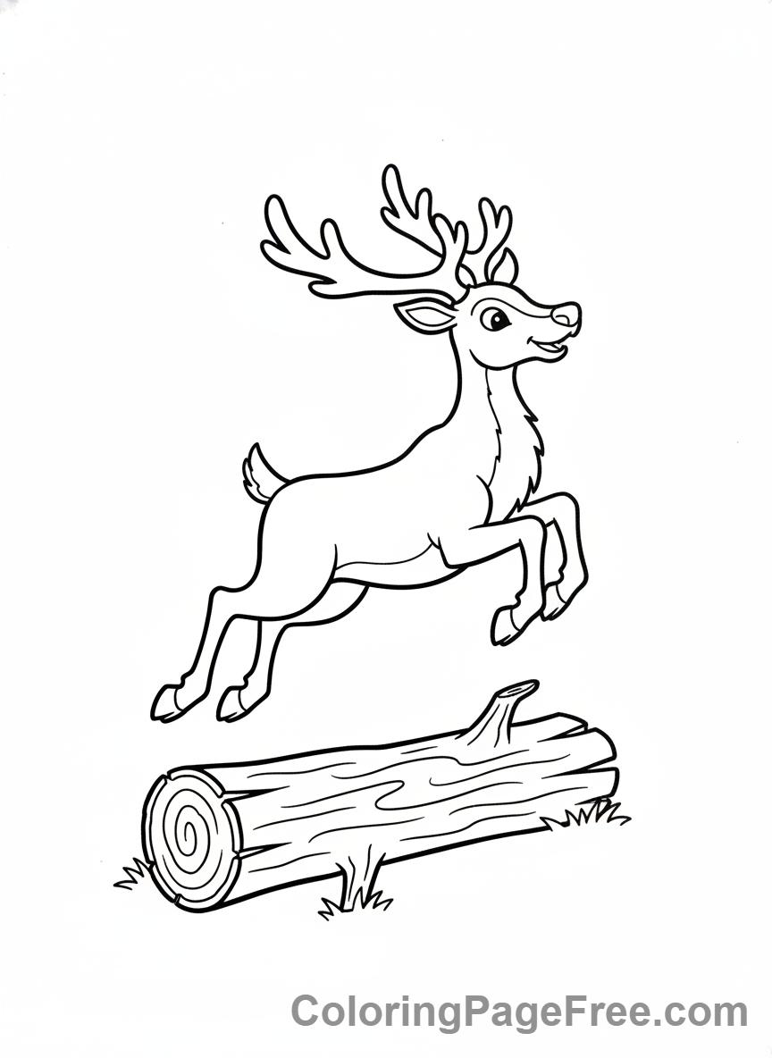 Reindeer coloring page - Reindeer log jump