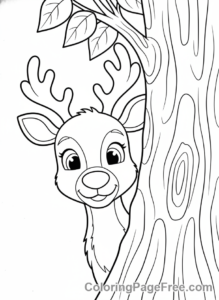 Reindeer coloring page - Reindeer peeking tree