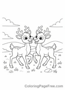 Reindeer coloring page - Reindeer playing together