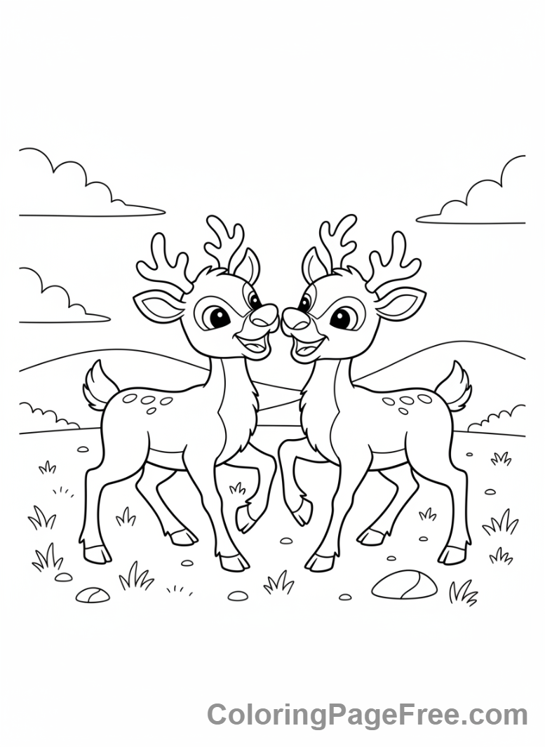 Reindeer coloring page - Reindeer playing together