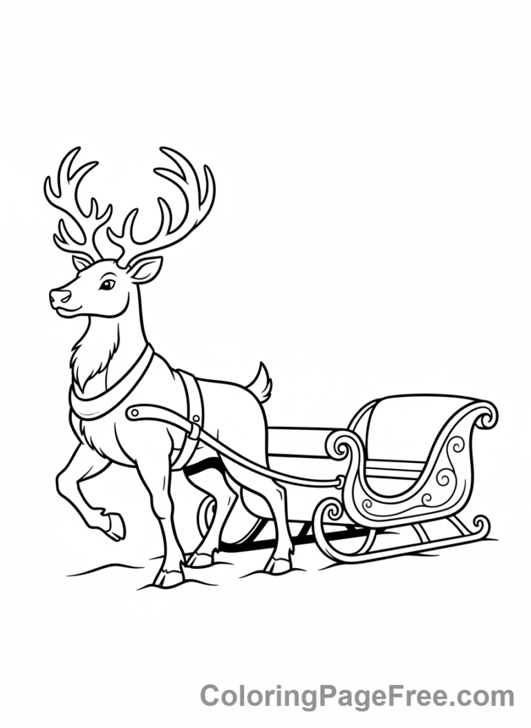 Reindeer coloring page - Reindeer Pulling Sleigh