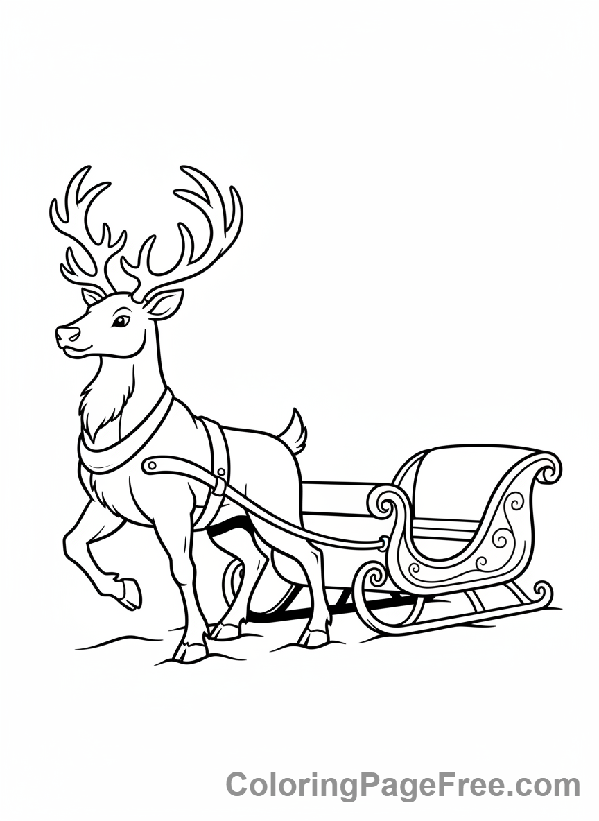 Reindeer coloring page - Reindeer Pulling Sleigh