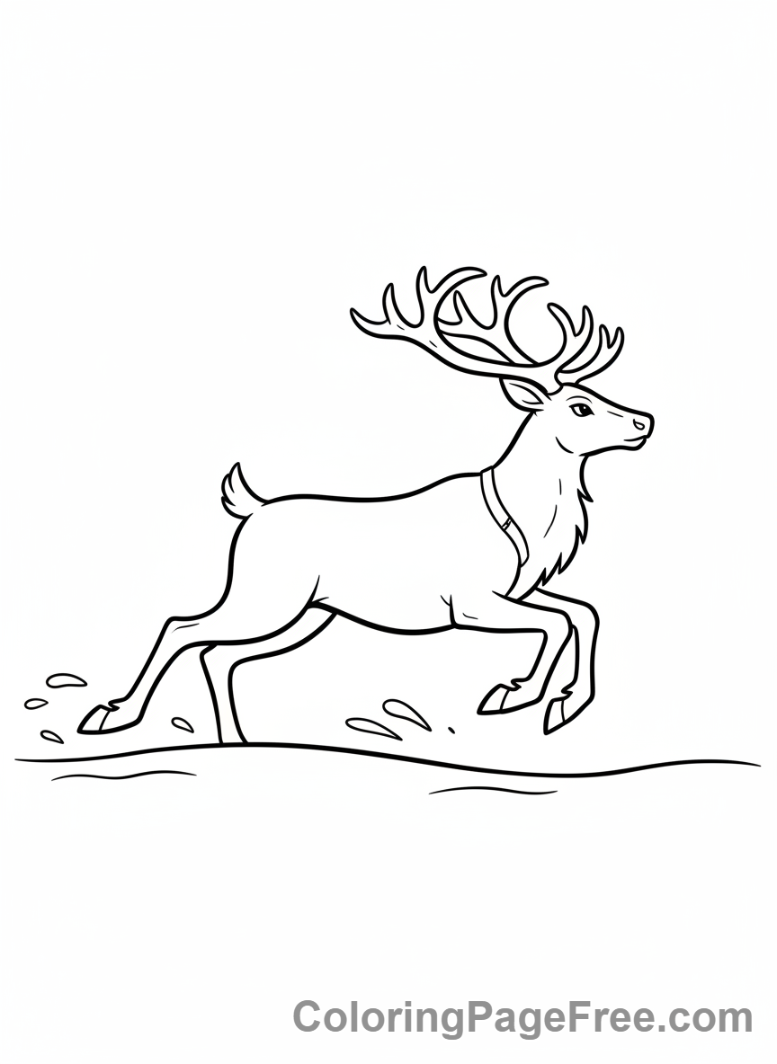 Reindeer coloring page - Reindeer running snow