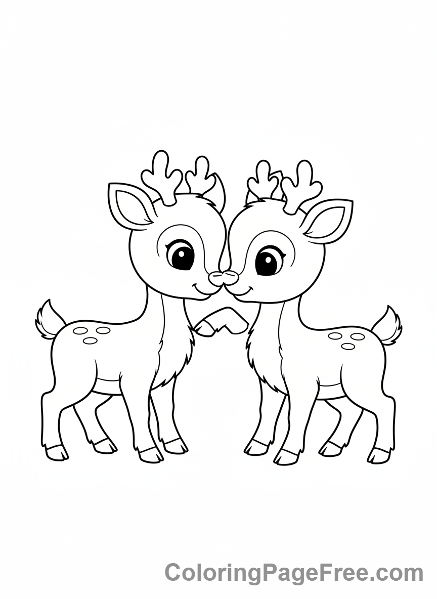 Reindeer coloring page - Two Reindeer Playing