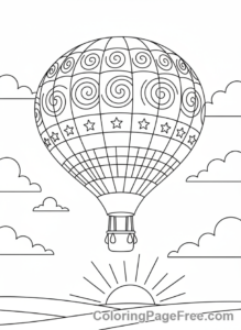 Relaxing coloring page - Balloon sunset sky