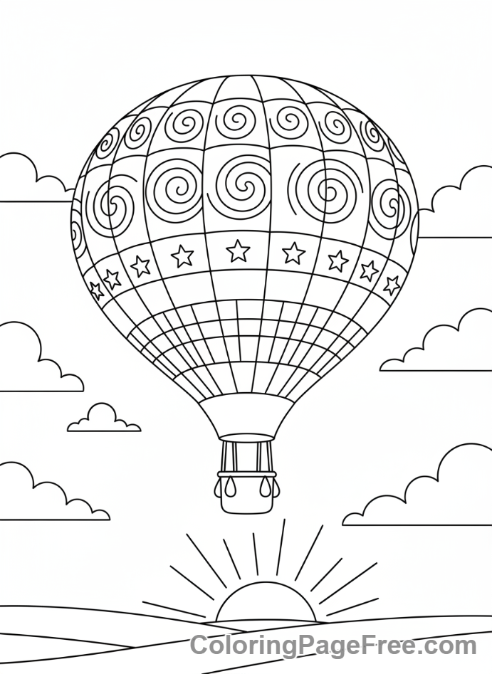 Relaxing coloring page - Balloon sunset sky