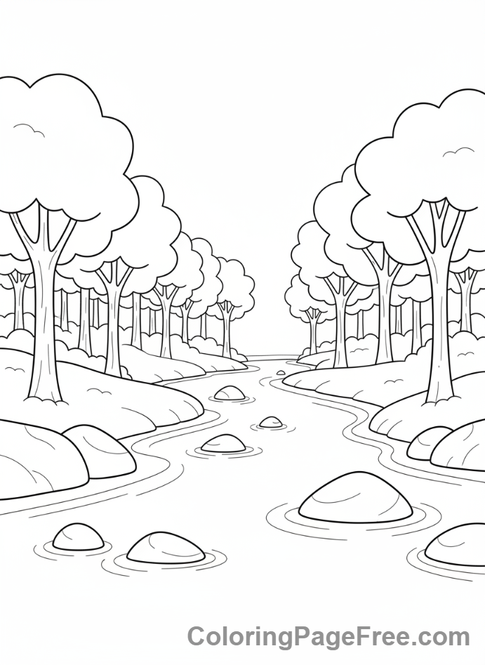 Relaxing coloring page - Calm river nature