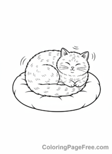 Relaxing coloring page - Cat sleeping cozy