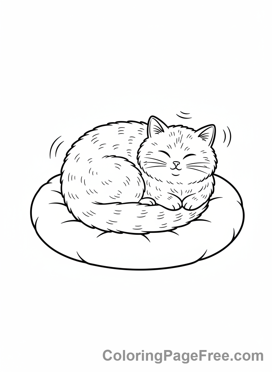 Relaxing coloring page - Cat sleeping cozy