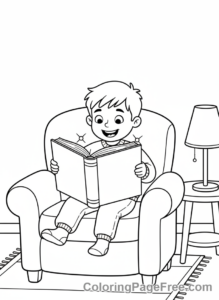 Relaxing coloring page - Child reading book