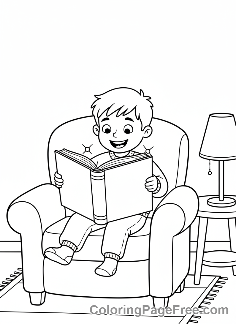 Relaxing coloring page - Child reading book