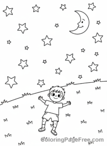 Relaxing coloring page - Child stargazing night