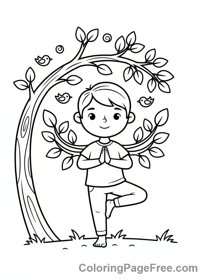 Relaxing coloring page - Child yoga pose