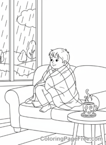 Relaxing coloring page - Cozy rainy day