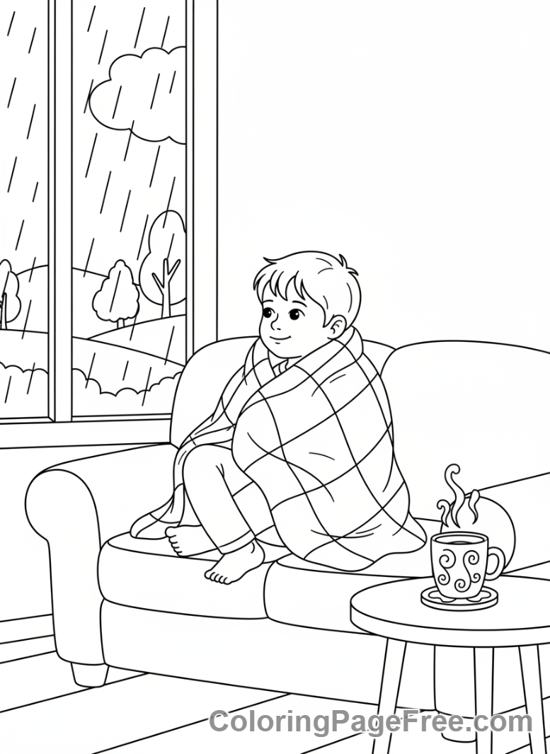 Relaxing coloring page - Cozy rainy day