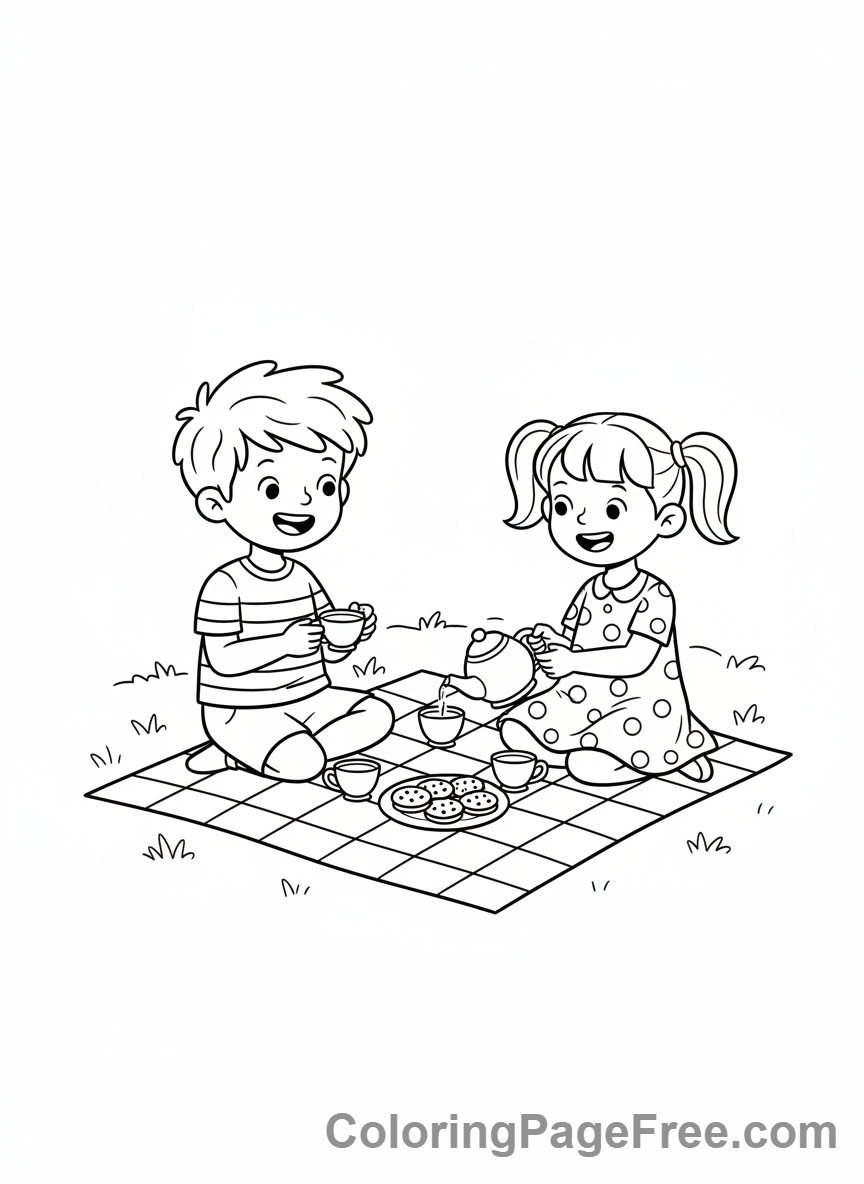 Relaxing coloring page - Friends tea party