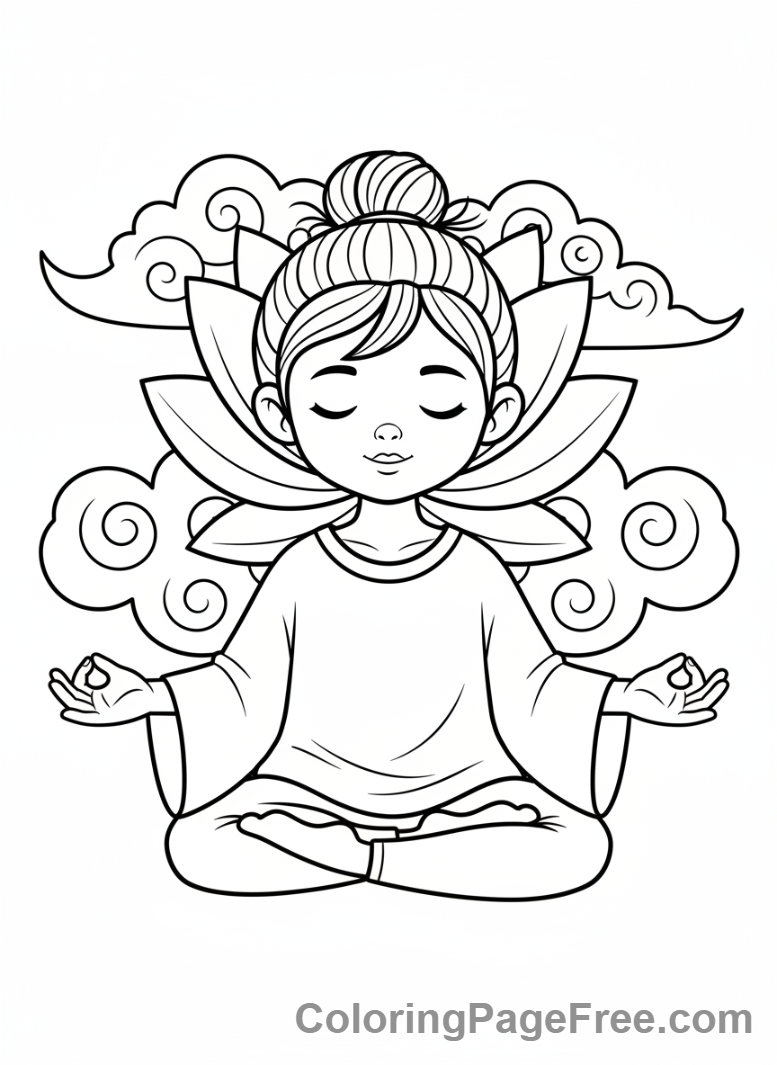 Relaxing coloring page - Kid meditating lotus