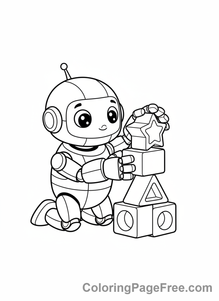 Robot coloring page - Robot building blocks