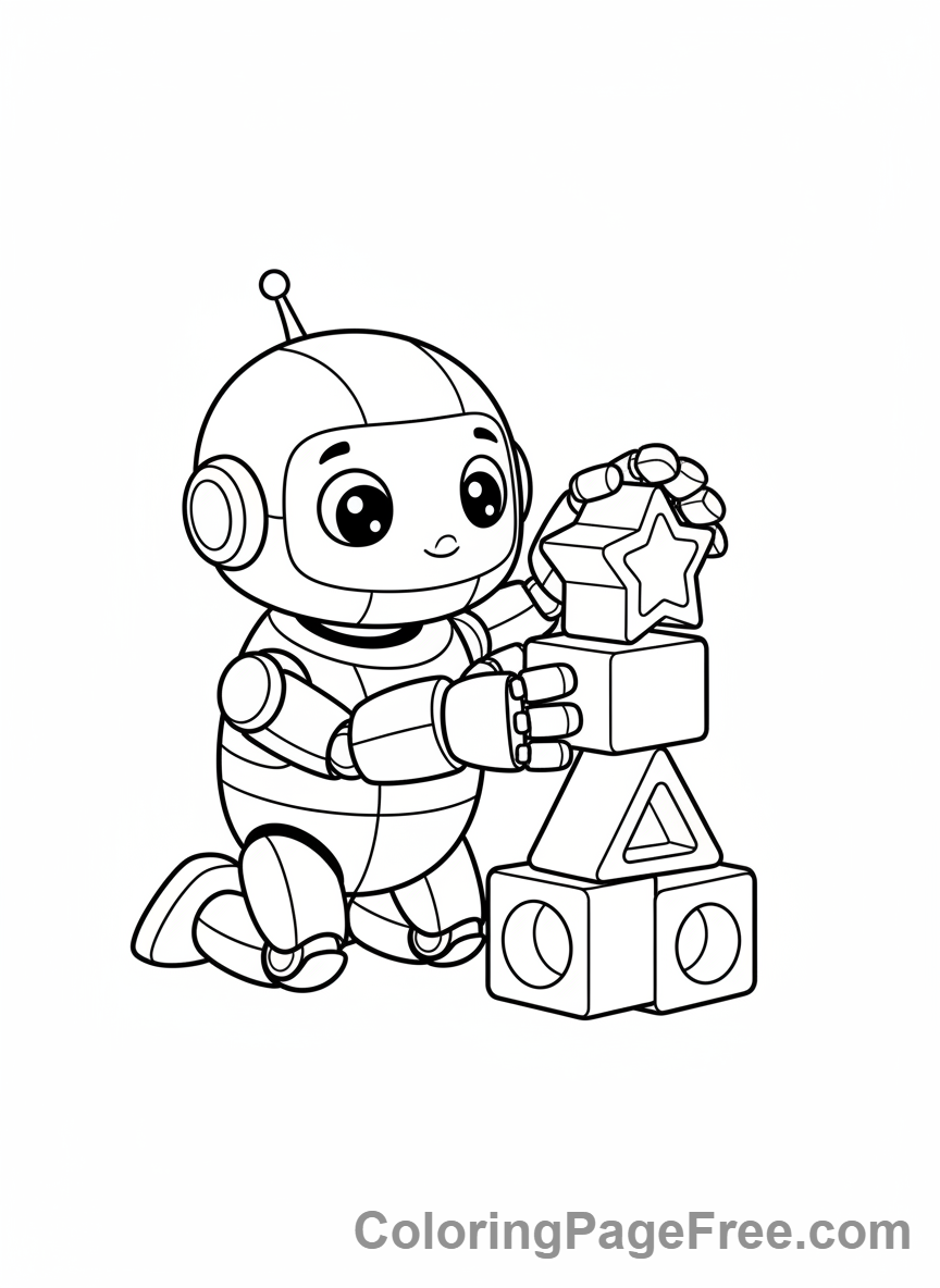Robot coloring page - Robot building blocks