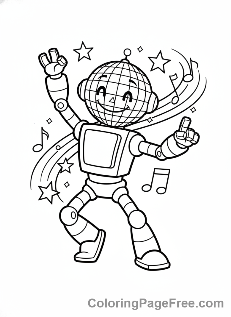Robot coloring page - Robot dancing disco