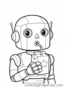 Robot coloring page - Robot drinking juice